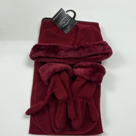 Hat Glove & Scarf Set - Women's - Fleece - Burgundy - NWT - Picture 6 of 6